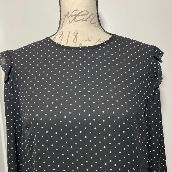 Michael Kors Black Ruffled Sheer Top with Stars Pattern Size M - Picture 3 of 10